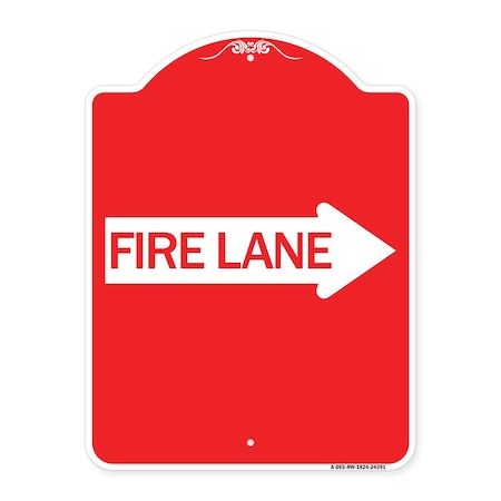 Signmission Designer Series Sign-Fire Lane Right Arrow, Red & White Aluminum Sign, 18" x 24", RW-1824-24391 A-DES-RW-1824-24391